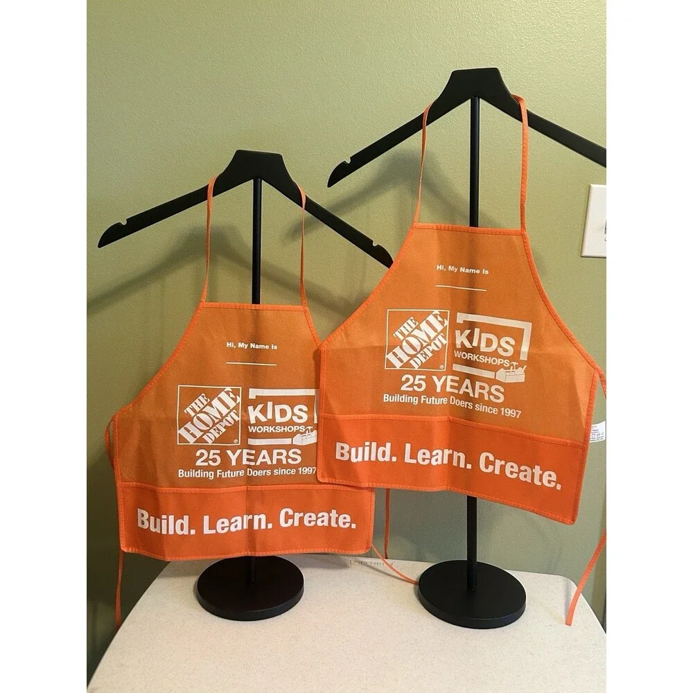 2 New Home Depot Apron Kid Workshop Build Learn Create Child Orange HD Craft Toy